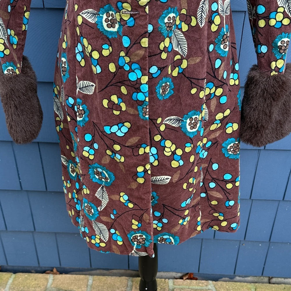 Vintage Sookie des L.A. Floral Brown Coat with Faux Fur Trim velvet - Picture 3 of 12